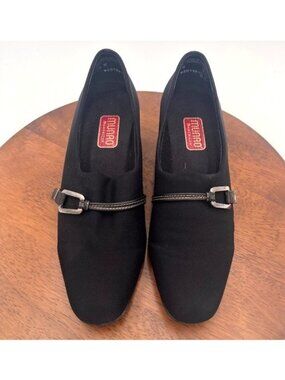 Munro Shoes Women's 6.5M Cindi Block Heel Pump Made in USA Black Stretch Fabric